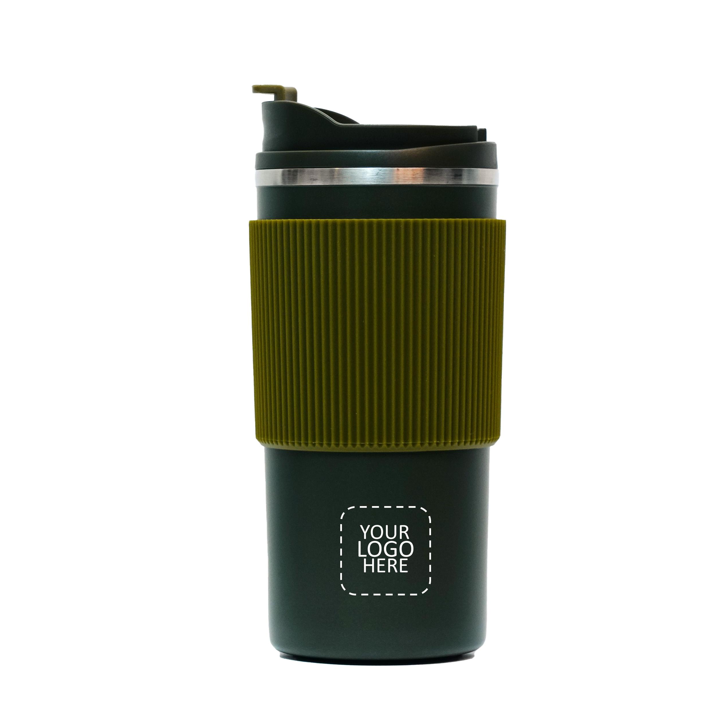 Green - Travel Grip Coffee Mug 450ML With Logo